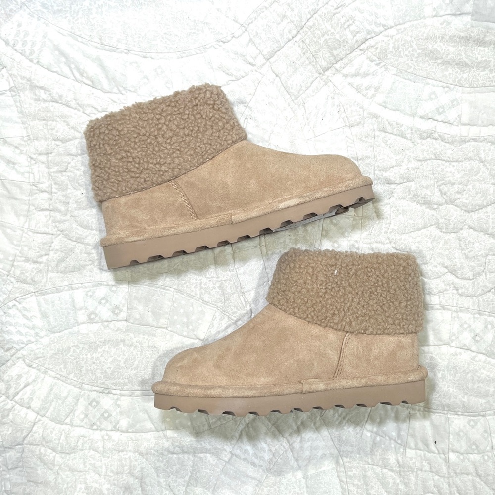 Tan Suede Ankle Boots with Fleece Cuff